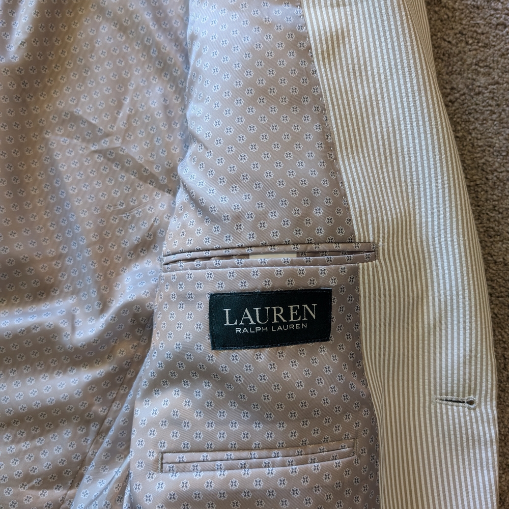 Lauren by Ralph Lauren Men’s Seersucker Suit – Tan & Cream (43R Jacket / 34x31 - Picture 7 of 10